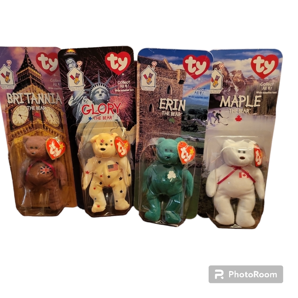 Glory, Maple, Erin, Britanna Beanie Baby Full Set 1999 McDonald's TY Beanie Baby